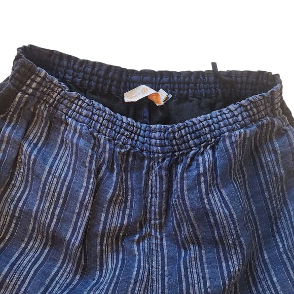 Tory Burch 100% Linen Pants Elastic Waist Striped front solid black back sz 2 - Picture 6 of 11